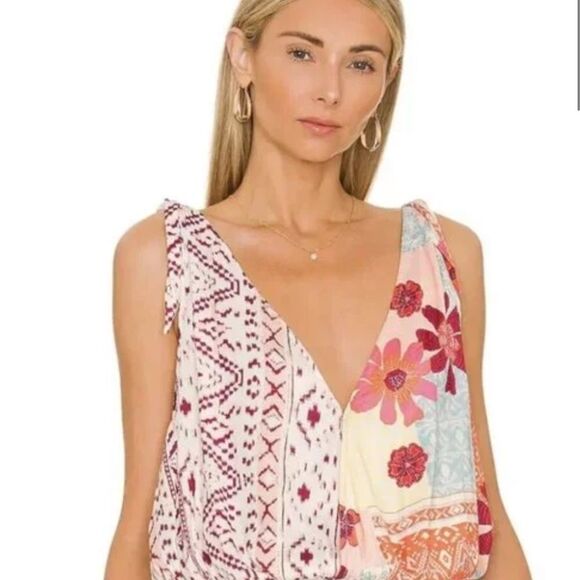 Free People Tied To You Tank Top In Tropical Combo - Picture 3 of 7